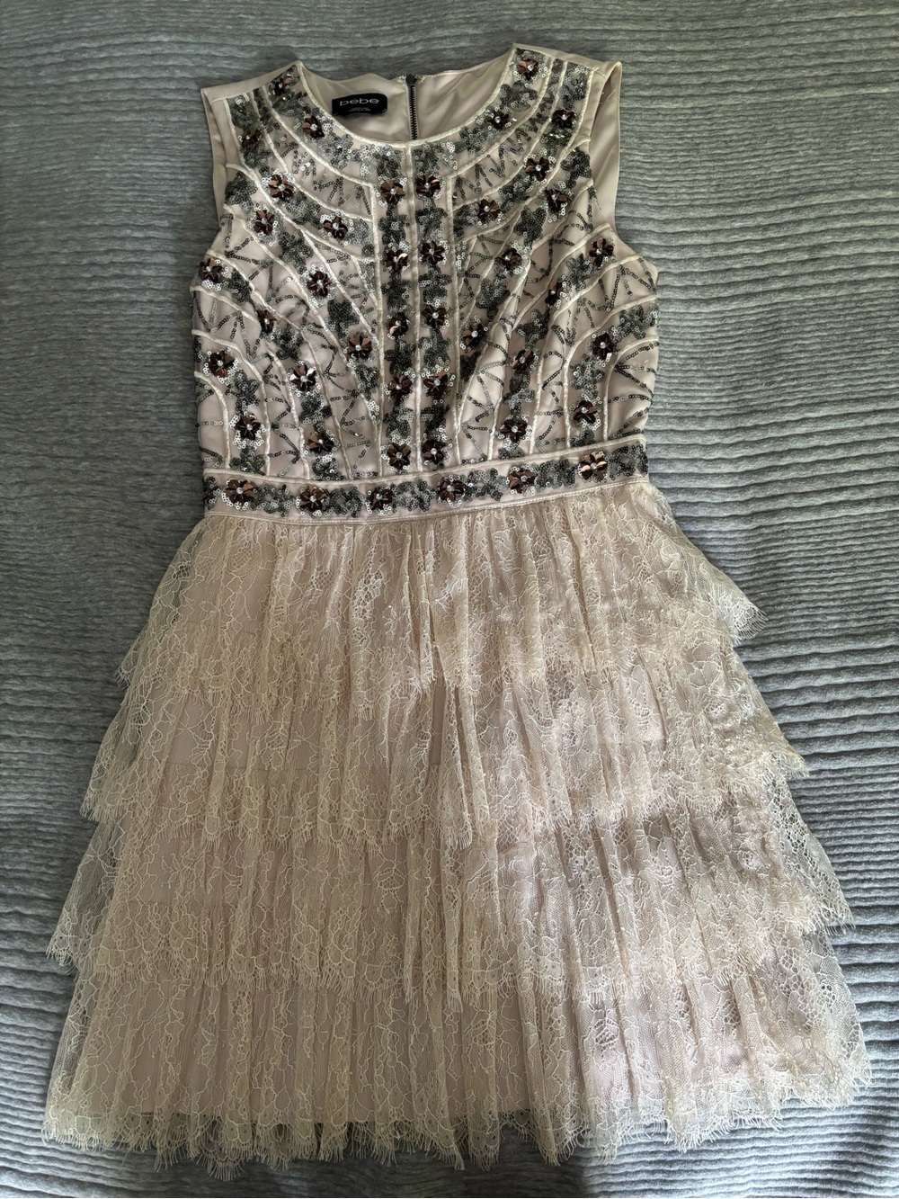 Bebe Ivory Lace Tiered Dress